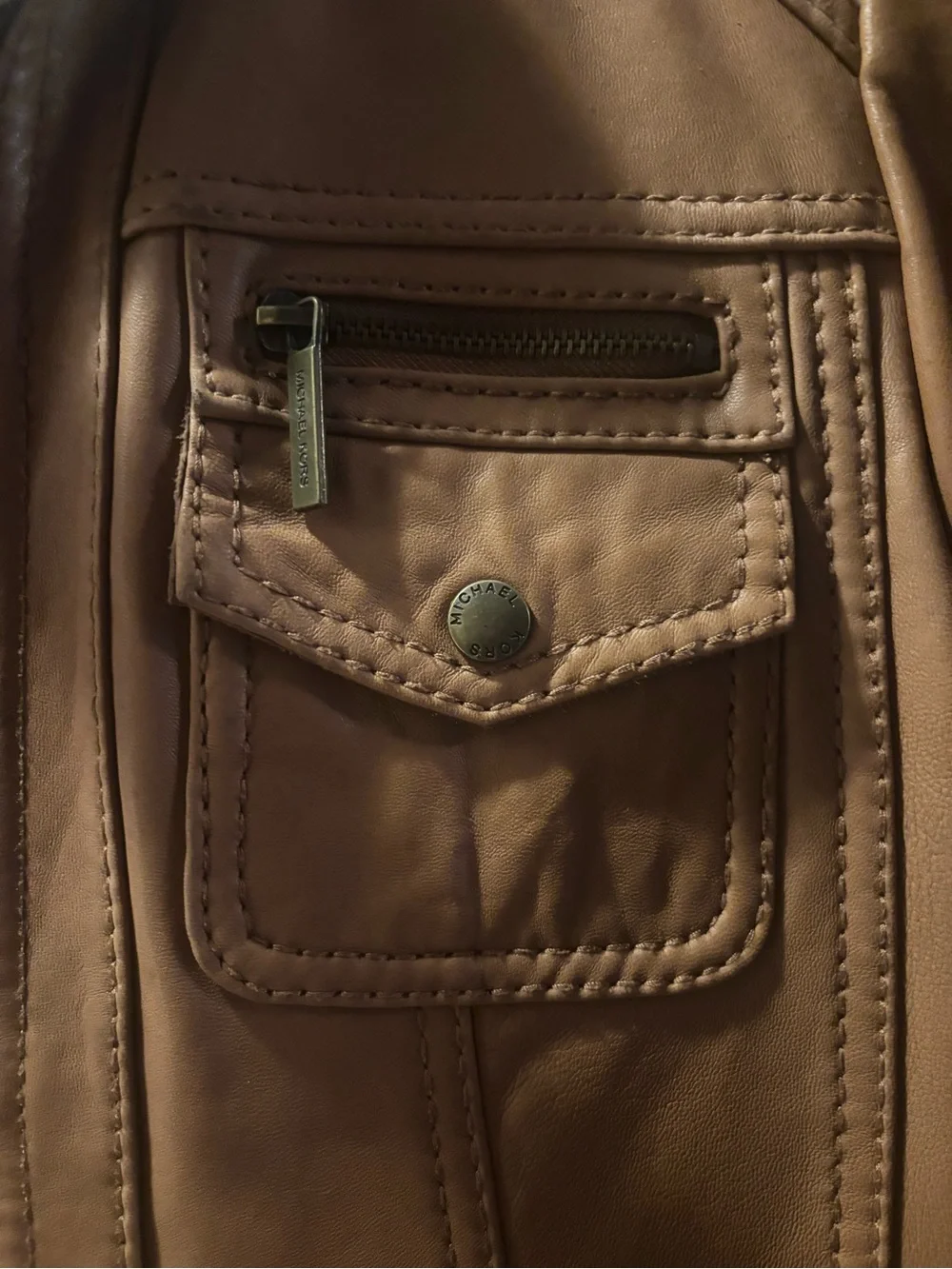 Women’s Michael Kors Tan Leather Bomber Jacket